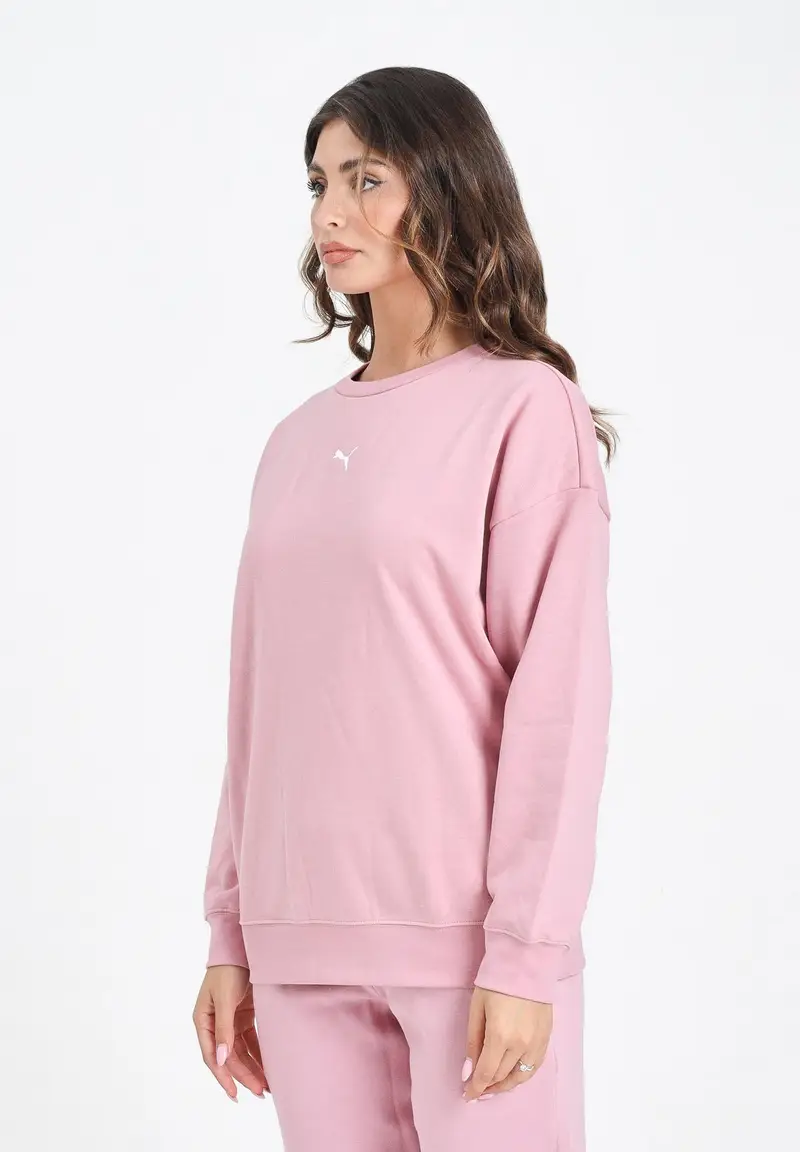 PUMA Felpa girocollo Essentials Oversize rosa da donna