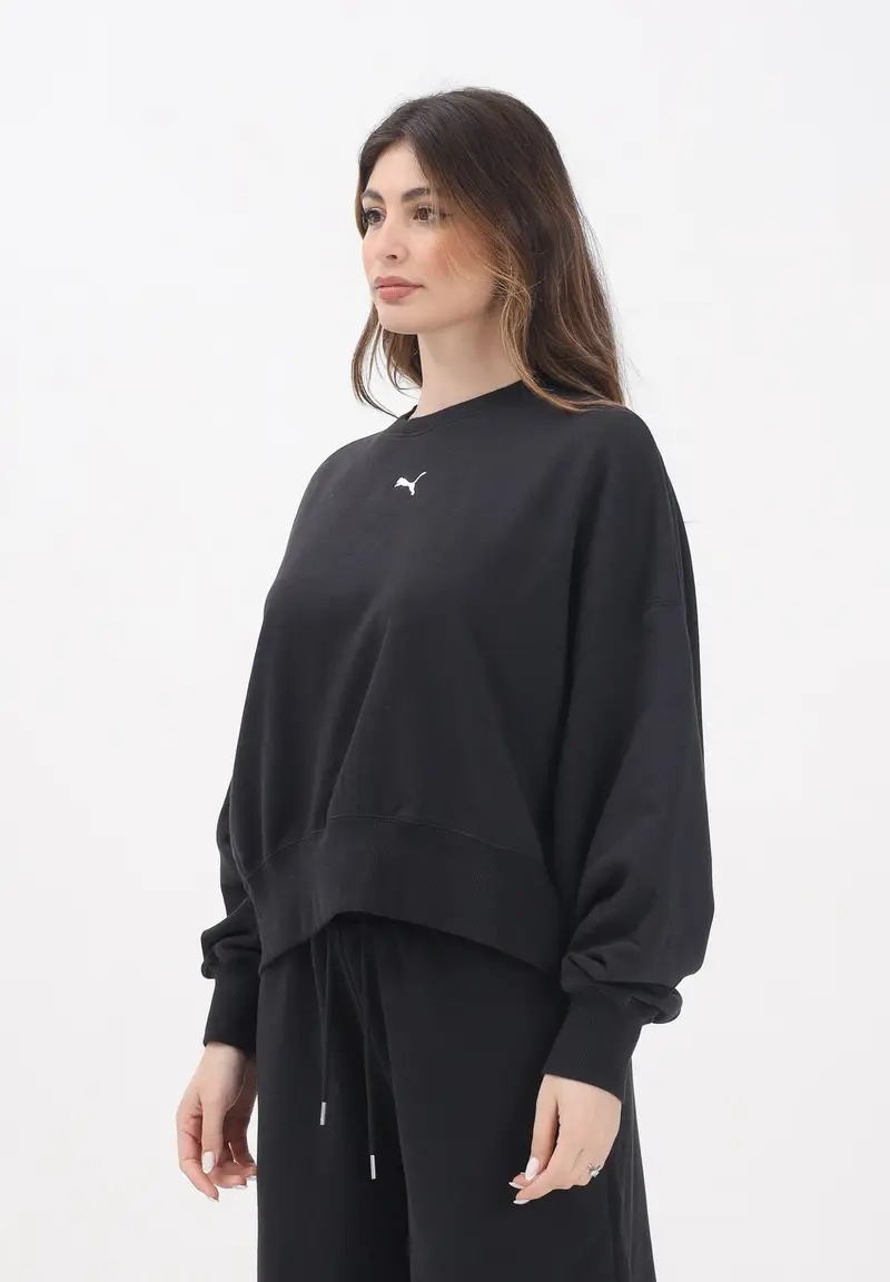 PUMA Felpa girocollo WARDROBE Essentials Oversized Crew nera da donna