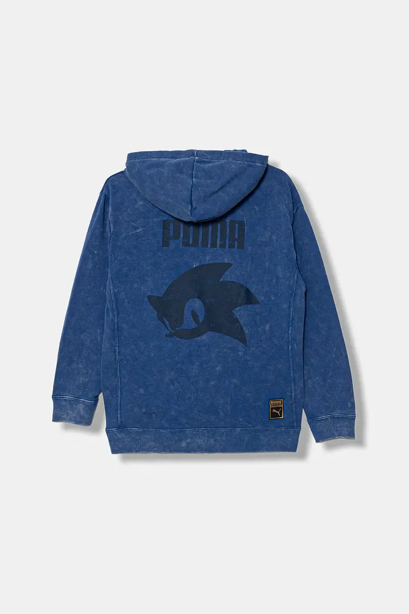 felpa in cotone bambino/a PUMA X SONIC Relaxed Graphic Hoodie TR colore blu con cappuccio 632382 miniatura 2
