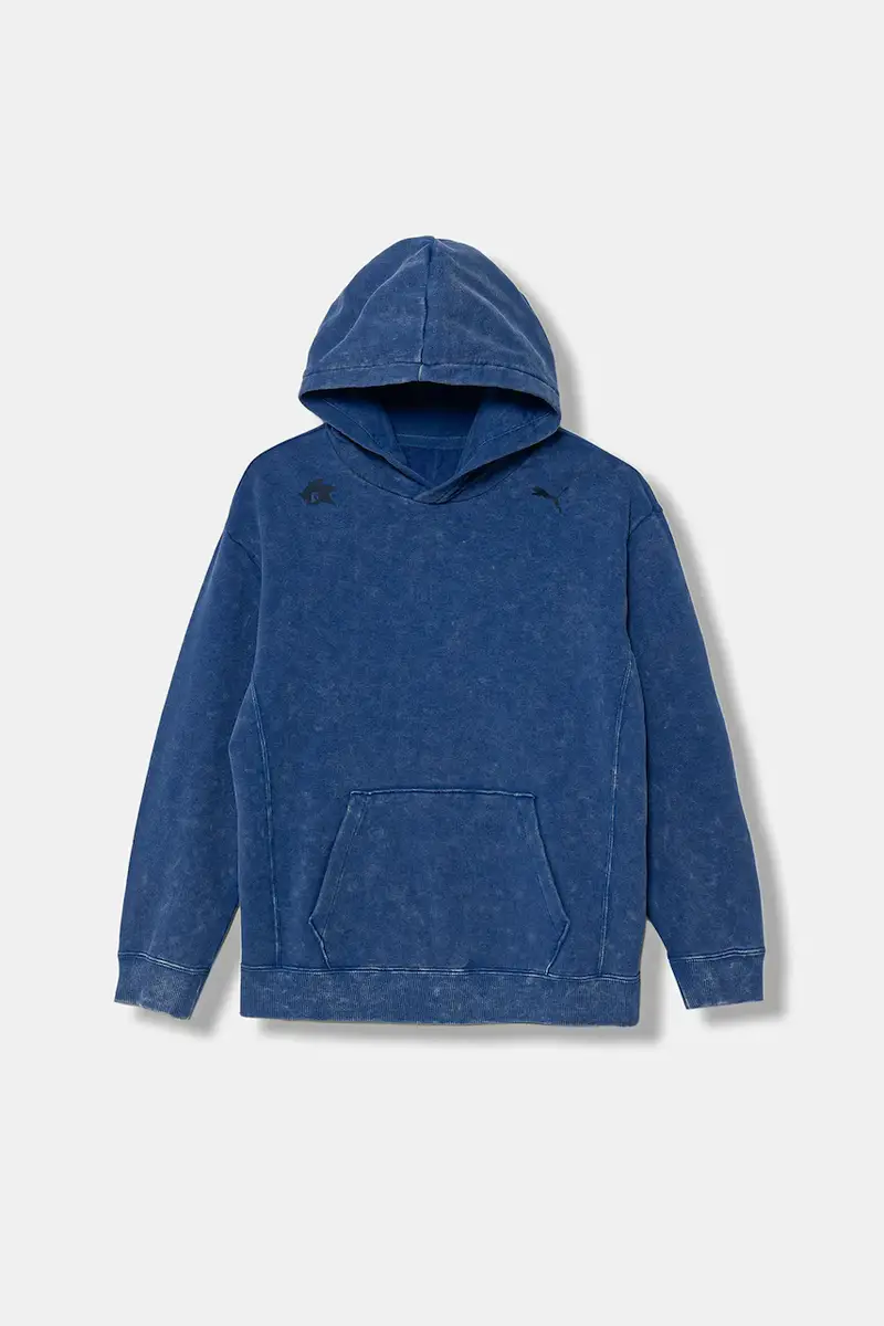 felpa in cotone bambino/a PUMA X SONIC Relaxed Graphic Hoodie TR colore blu con cappuccio 632382