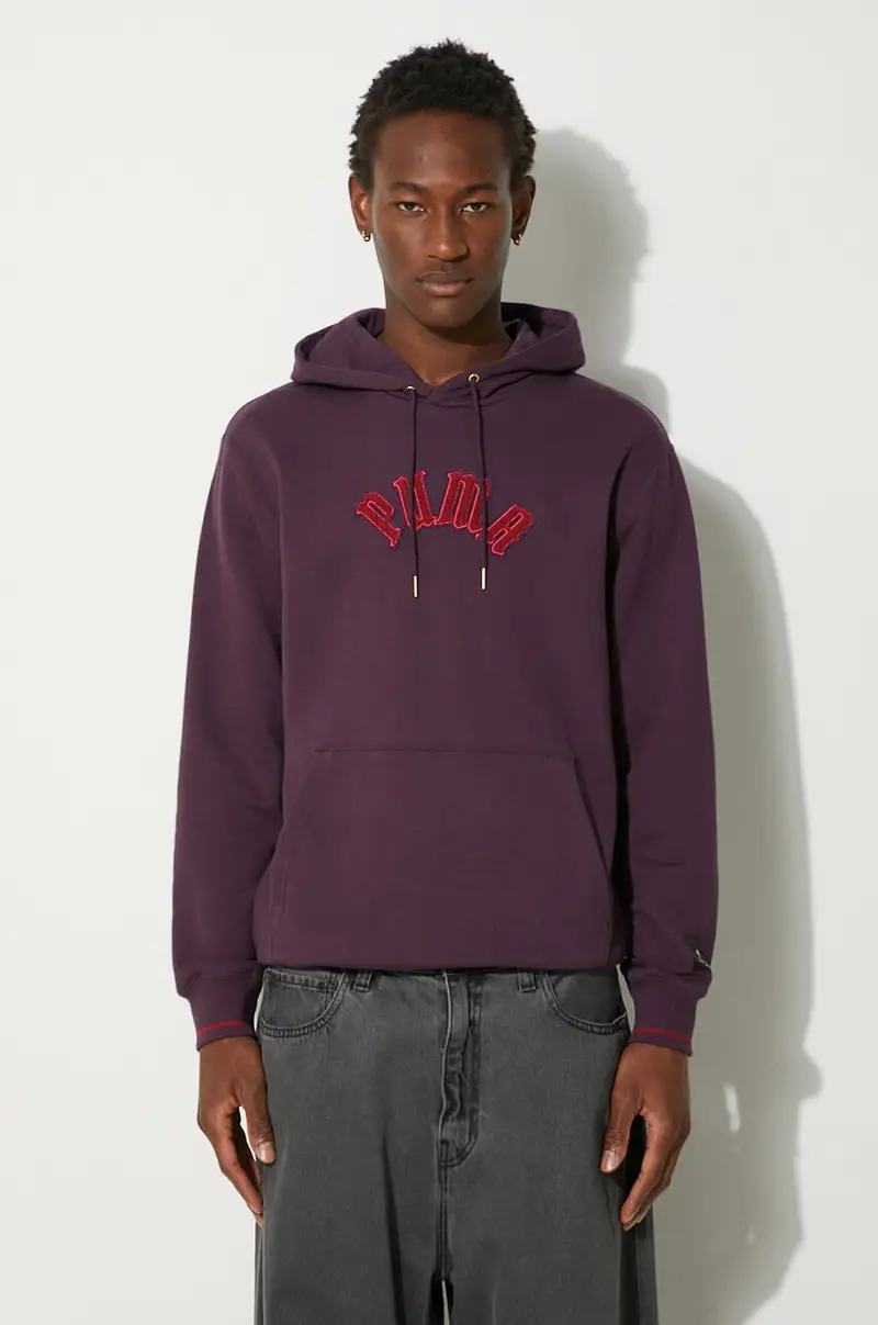 felpa in cotone Classics Play Paris Hoodie uomo colore violetto con cappuccio con applicazione 626766