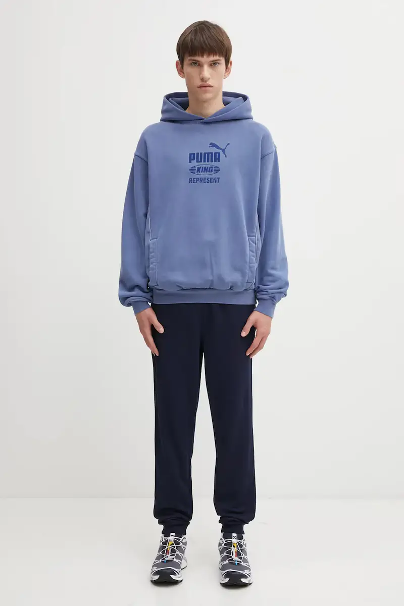 felpa in cotone PUMA x REPRESENT uomo colore blu con cappuccio con applicazione 632542 miniatura 5