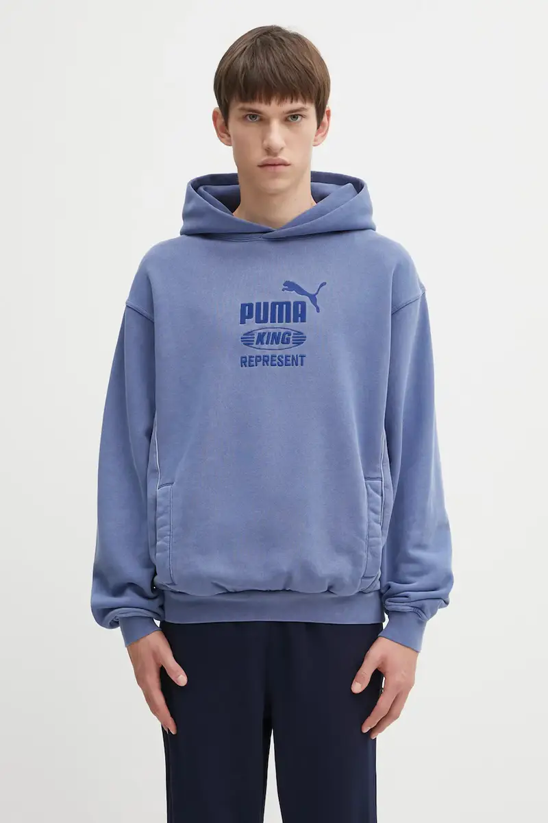 felpa in cotone PUMA x REPRESENT uomo colore blu con cappuccio con applicazione 632542