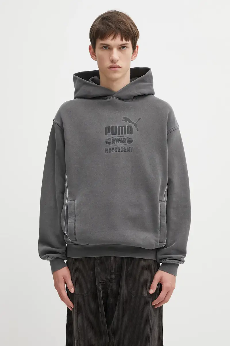felpa in cotone PUMA x REPRESENT uomo colore grigio con cappuccio con applicazione 632542
