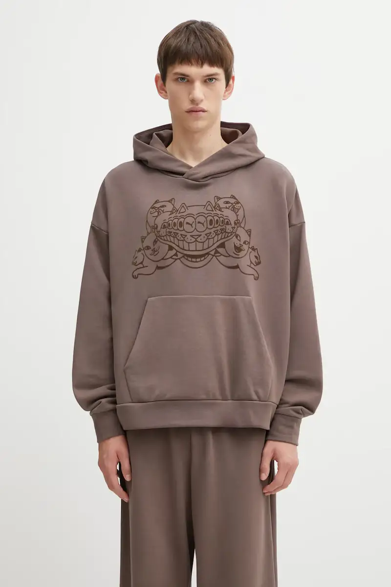 felpa in cotone PUMA x RIPNDIP uomo colore marrone con cappuccio con applicazione 632414