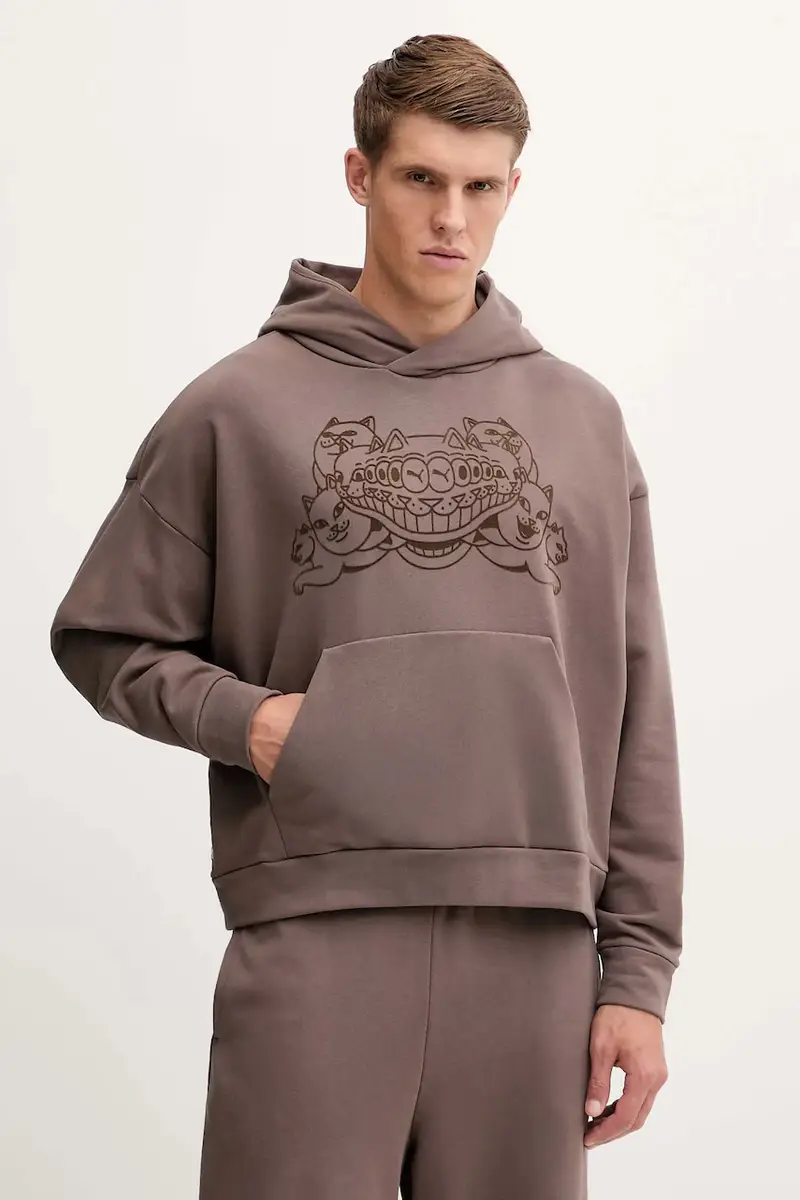 felpa in cotone PUMA x RIPNDIP uomo colore marrone con cappuccio con applicazione 632414