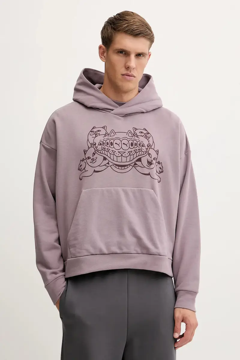 felpa in cotone PUMA x RIPNDIP uomo colore violetto con cappuccio con applicazione 632414