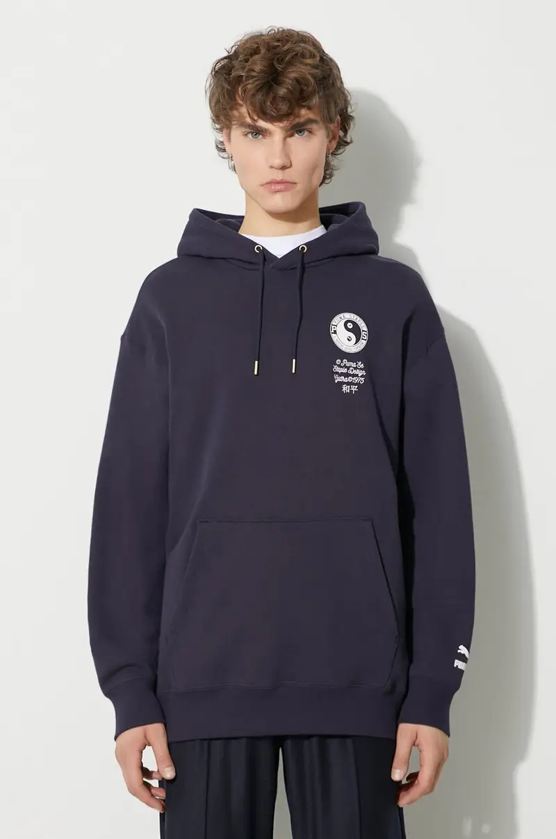 felpa in cotone PUMA X STAPLE uomo con cappuccio Blu navy