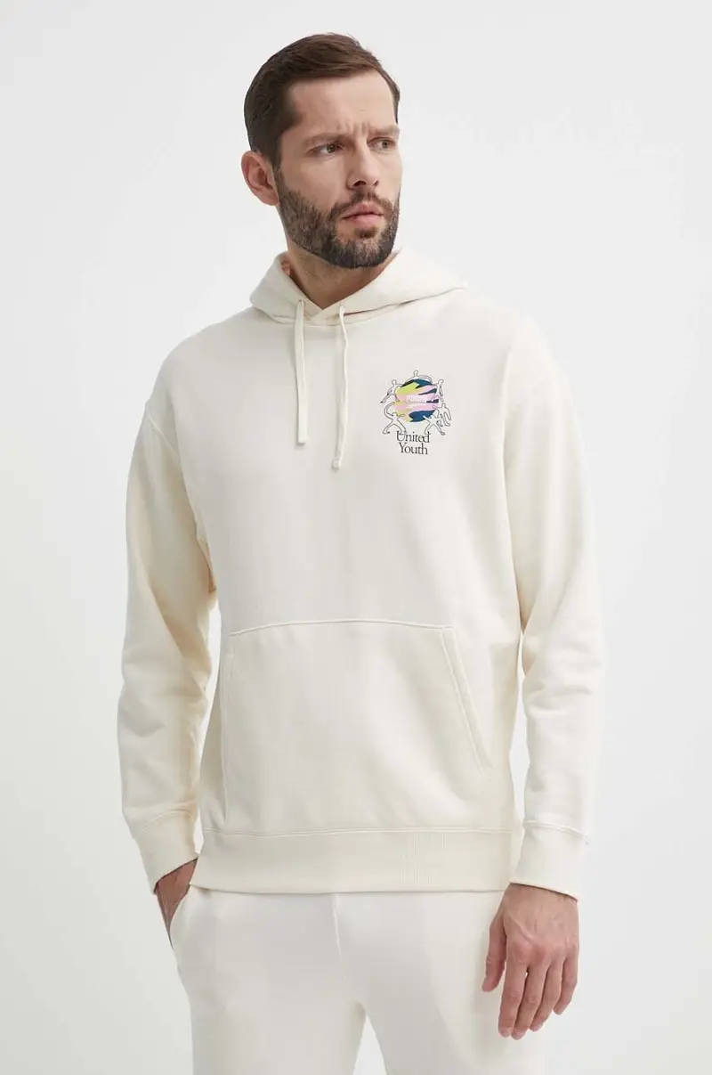 felpa in cotone uomo colore beige con cappuccio 624361