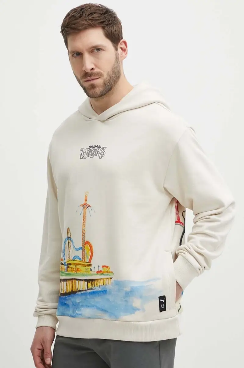 felpa in cotone uomo colore beige con cappuccio 624735