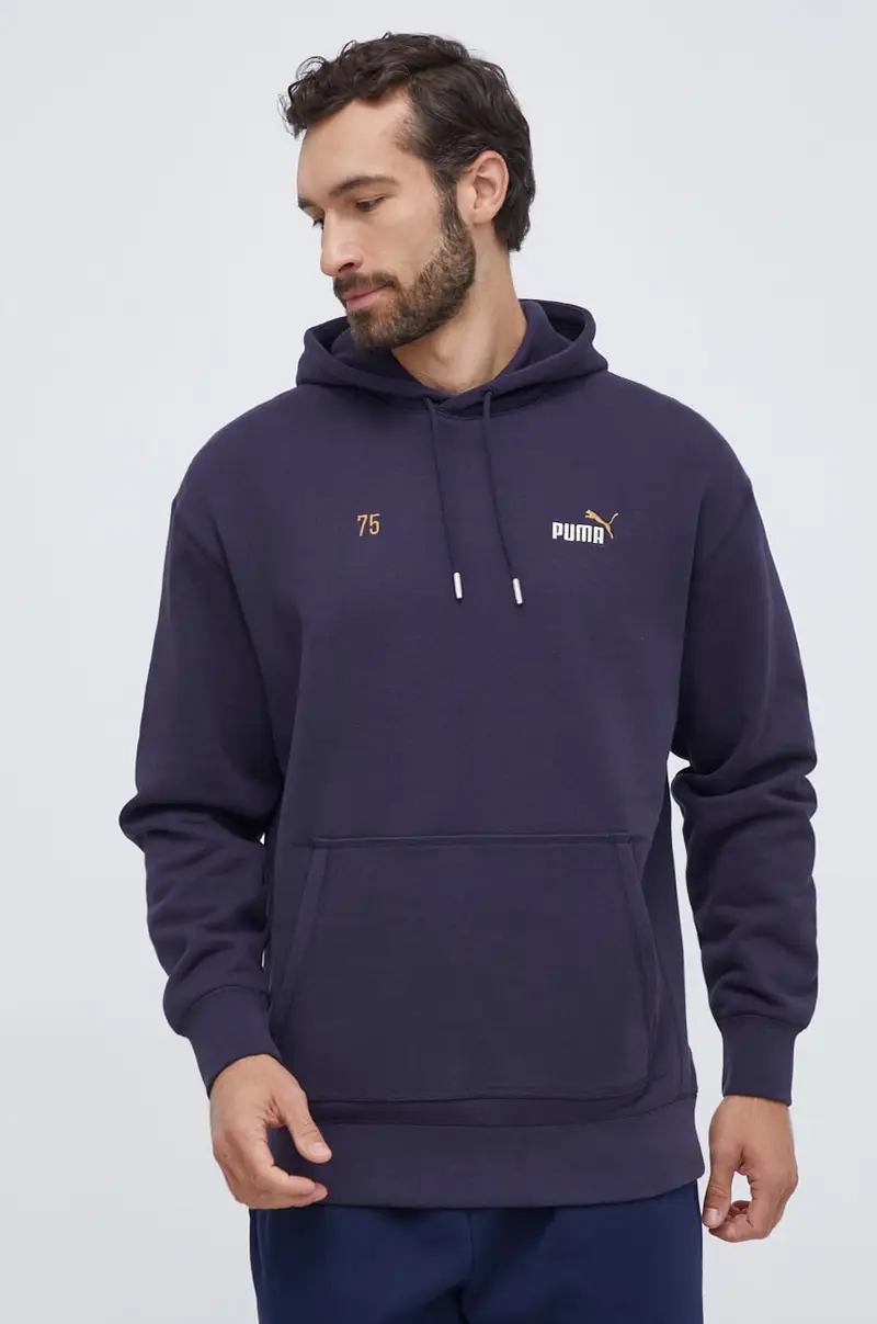 felpa in cotone uomo con cappuccio Blu navy