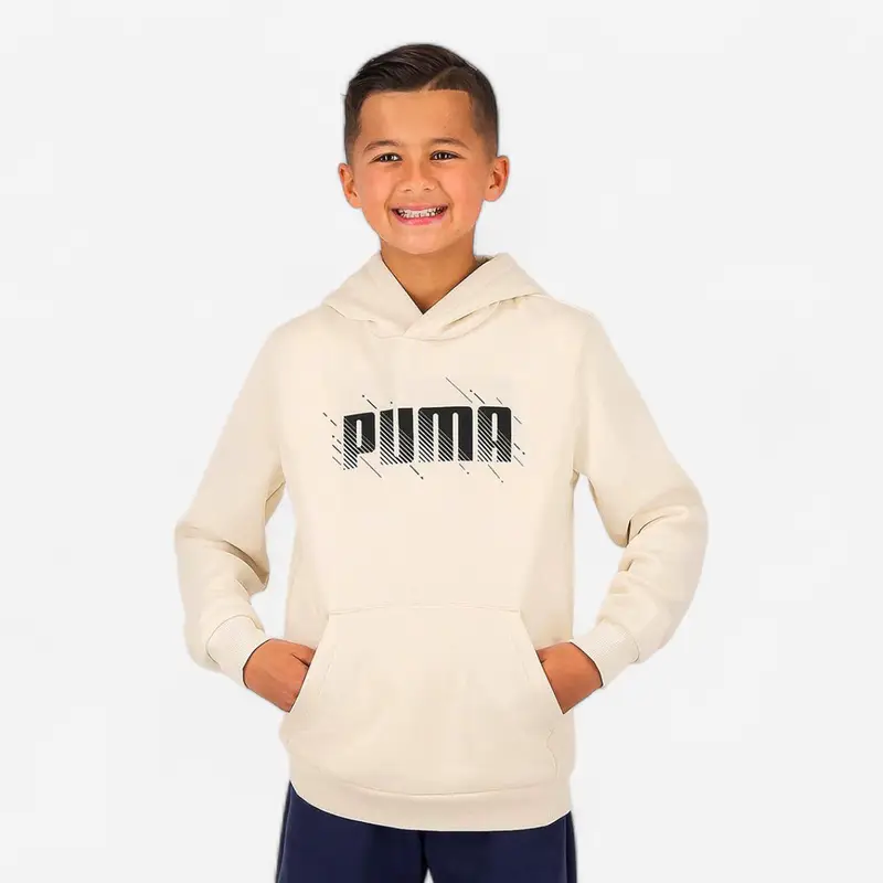 Felpa Puma bambino ginnastica con cappuccio pesante beige stampata | Puma