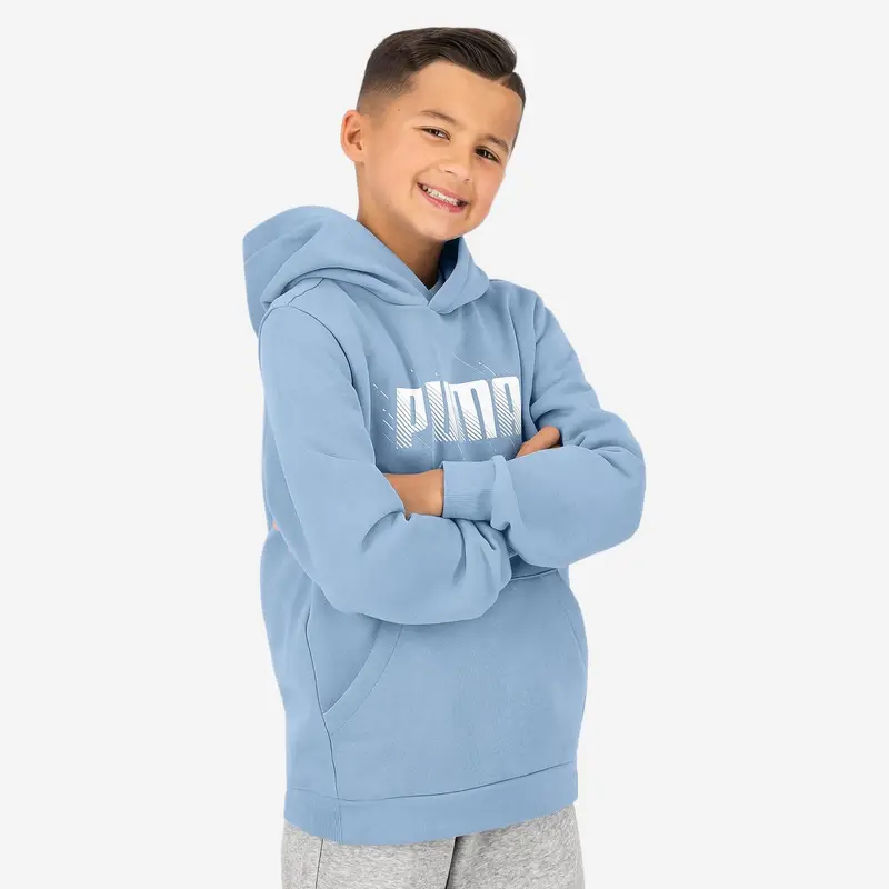 Felpa Puma bambino ginnastica con cappuccio pesante celeste stampata | Puma