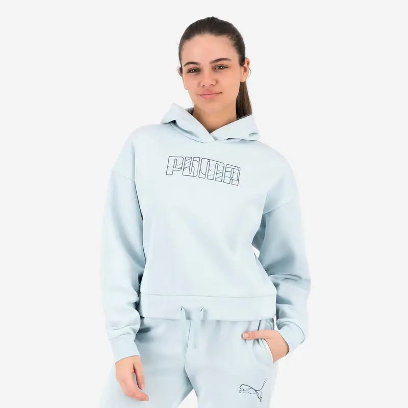Felpa Puma donna palestra con cappuccio cropped pesante azzurra | Puma Blu
