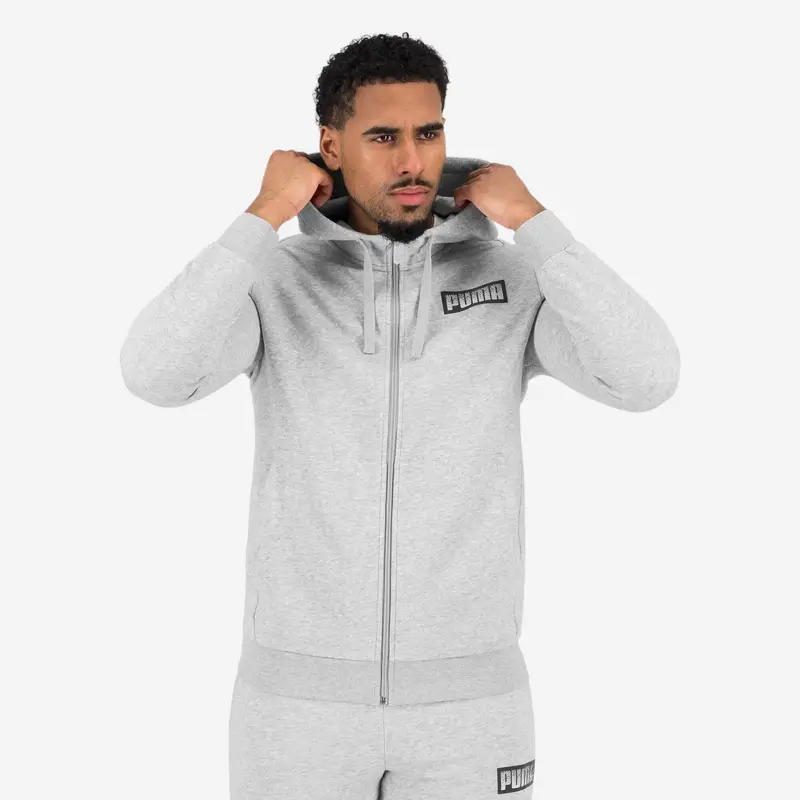 Felpa Puma uomo palestra con cappuccio e zip pesante grigia stampata | Puma Grigio chiaro