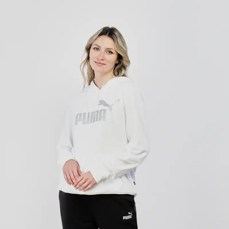 Felpa sportiva bianca con cappuccio e tasca