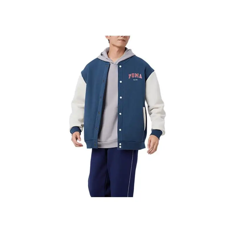 Giacca da baseball Puma Varsity Track Vintage Casual con lettera monopetto a maniche lunghe da uomo giacche Blu notte 679341-16 XL miniatura 2