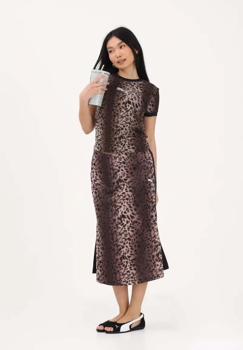 Gonna midi T7 Leo Luxe Track marrone da donna miniatura 2