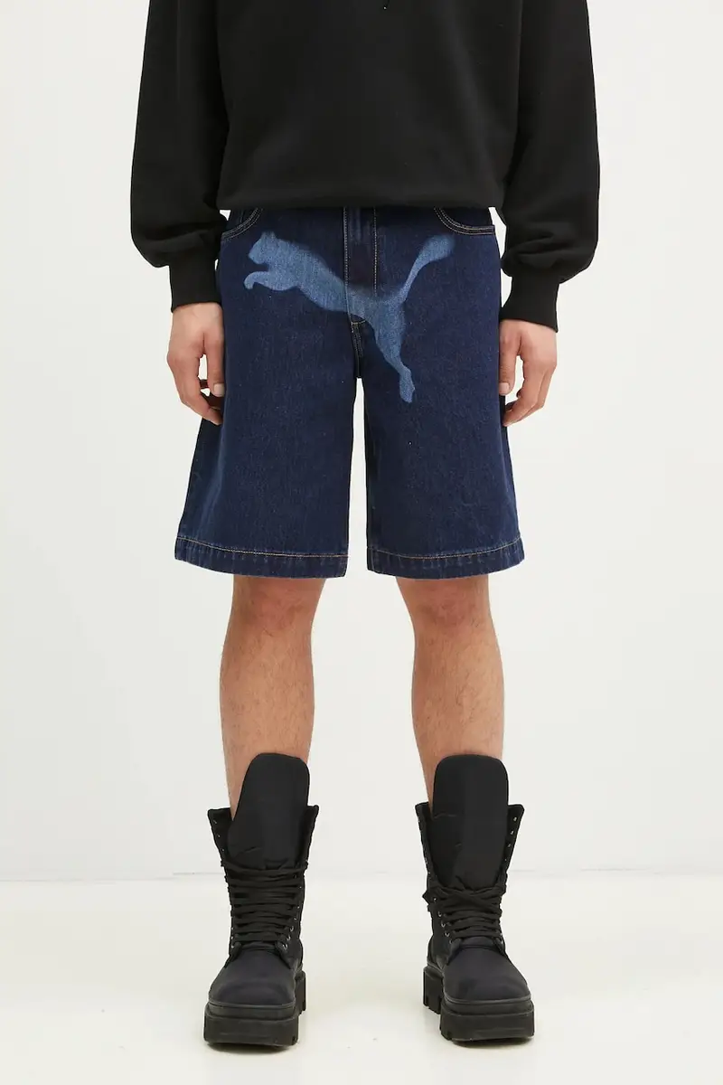pantaloncini di jeans in cotone PUMA X A$AP ROCKY Denim Short colore blu navy 631066