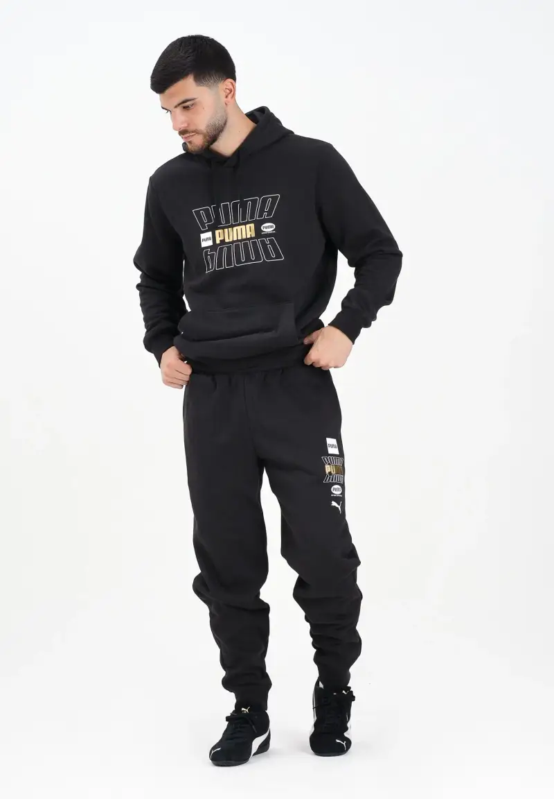 Pantalone sportivo nero da uomo con stampa logo miniatura 2