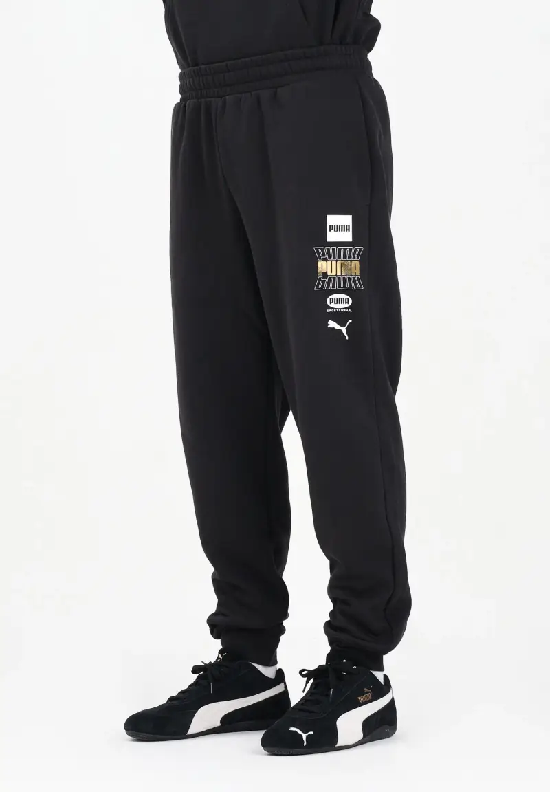 Pantalone sportivo nero da uomo con stampa logo