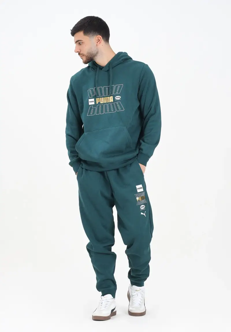 Pantalone sportivo verde da uomo con stampa logo miniatura 2