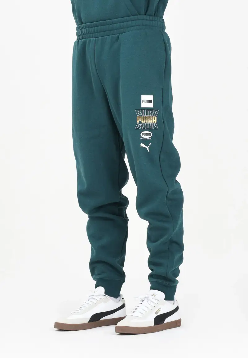 Pantalone sportivo verde da uomo con stampa logo