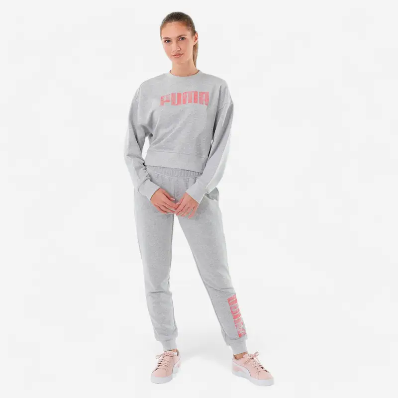 Pantaloni donna fitness Puma slim misto cotone pesante grigi | Puma Grigio chiaro