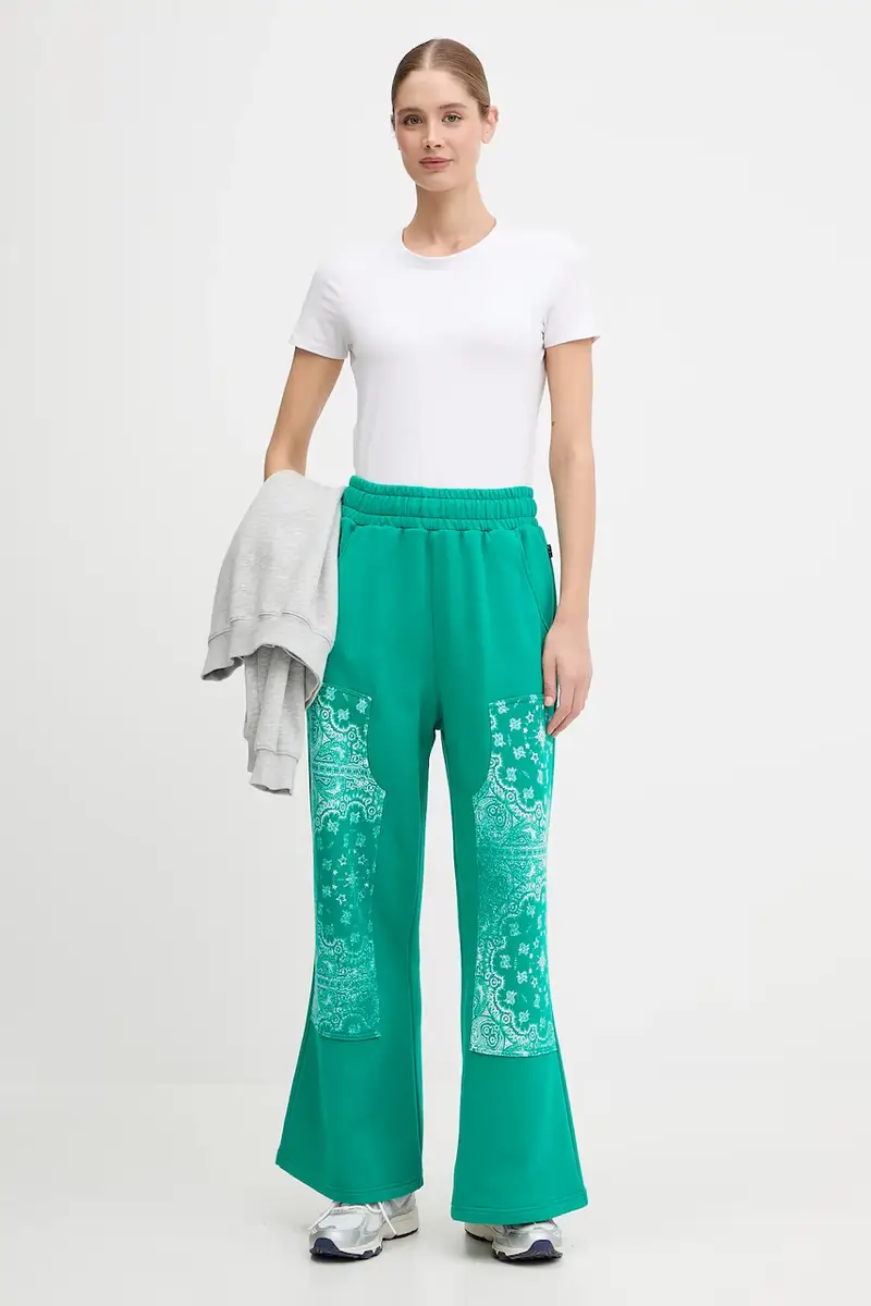 pantaloni tuta di cotone donna colore verde 632845 miniatura 2