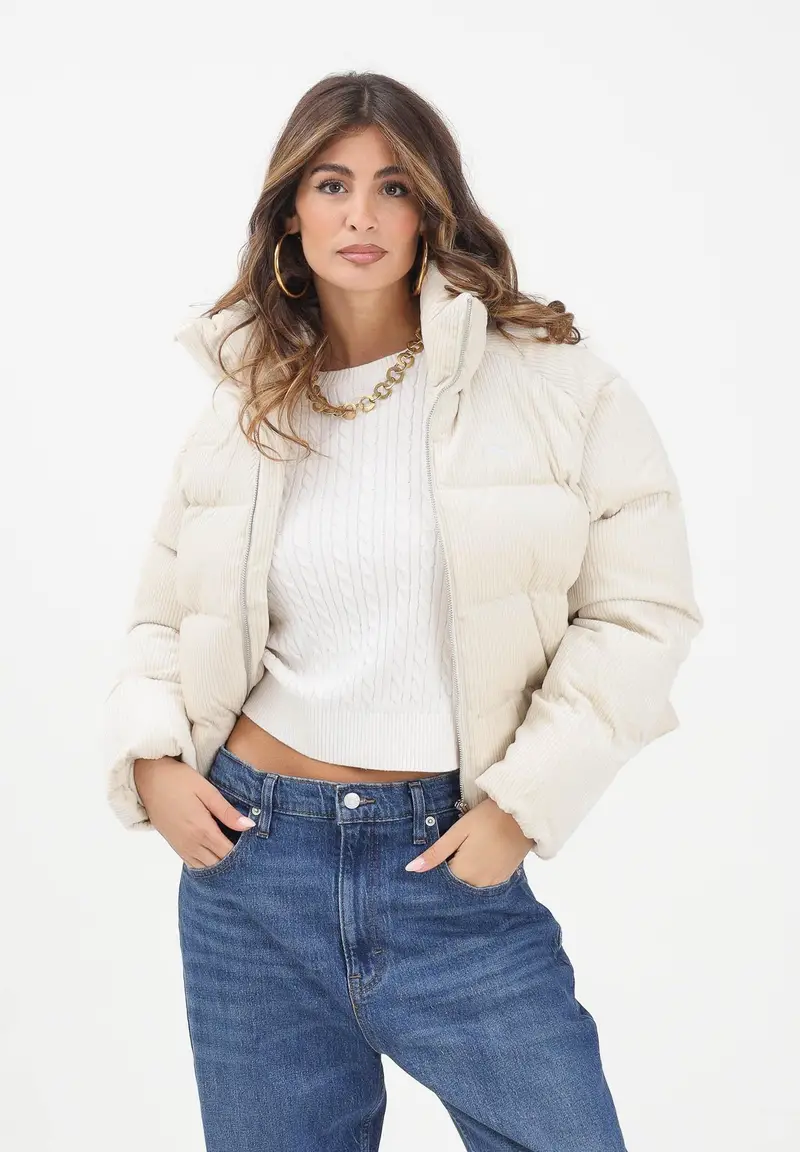 Piumino in velluto a coste Wardrobe Essentials panna da donna miniatura 2