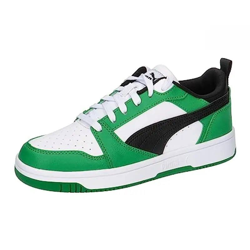 PUMA Rebound V6 Lo JR, Sneaker, White Black-Archive Green, 36 EU