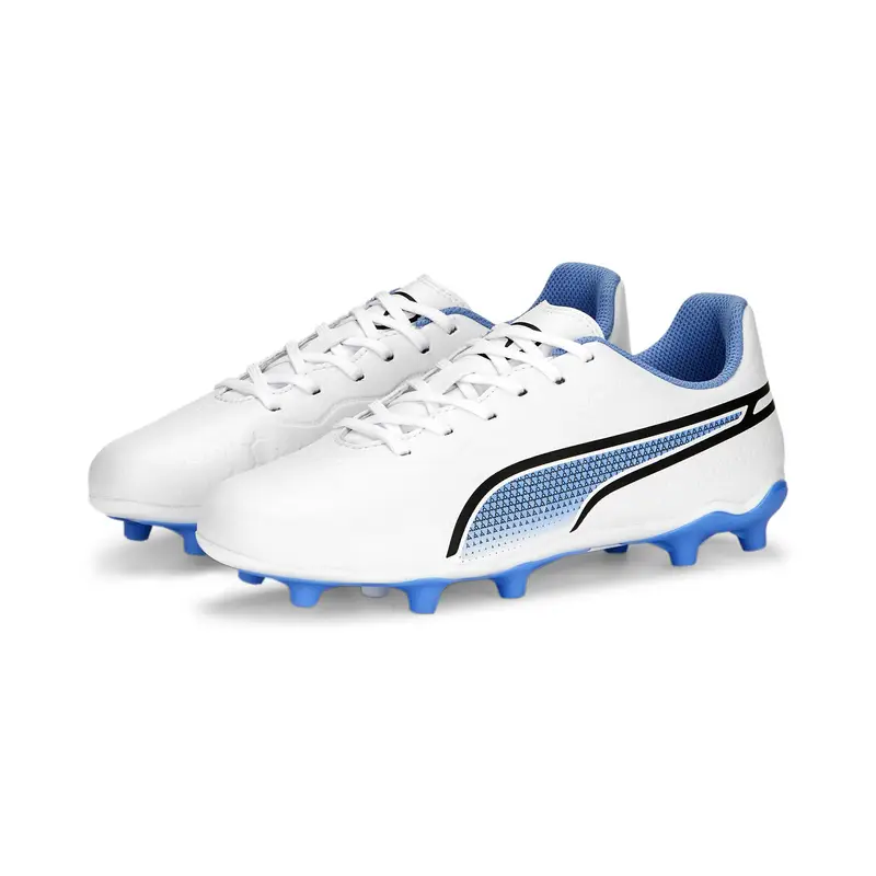 Scarpe da calcio KING Match FG/AG per ragazzi PUMA White Black Blue Glimmer | Puma Bianco