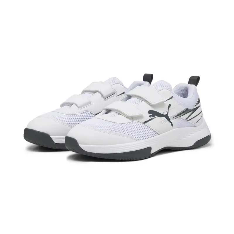 Scarpe sportive da indoor Varion II da bambini PUMA White Shadow Gray | Puma Bianco