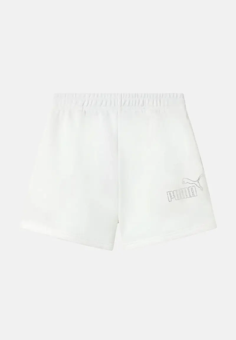 Shorts sportivo bianco da bambina con logo in strass