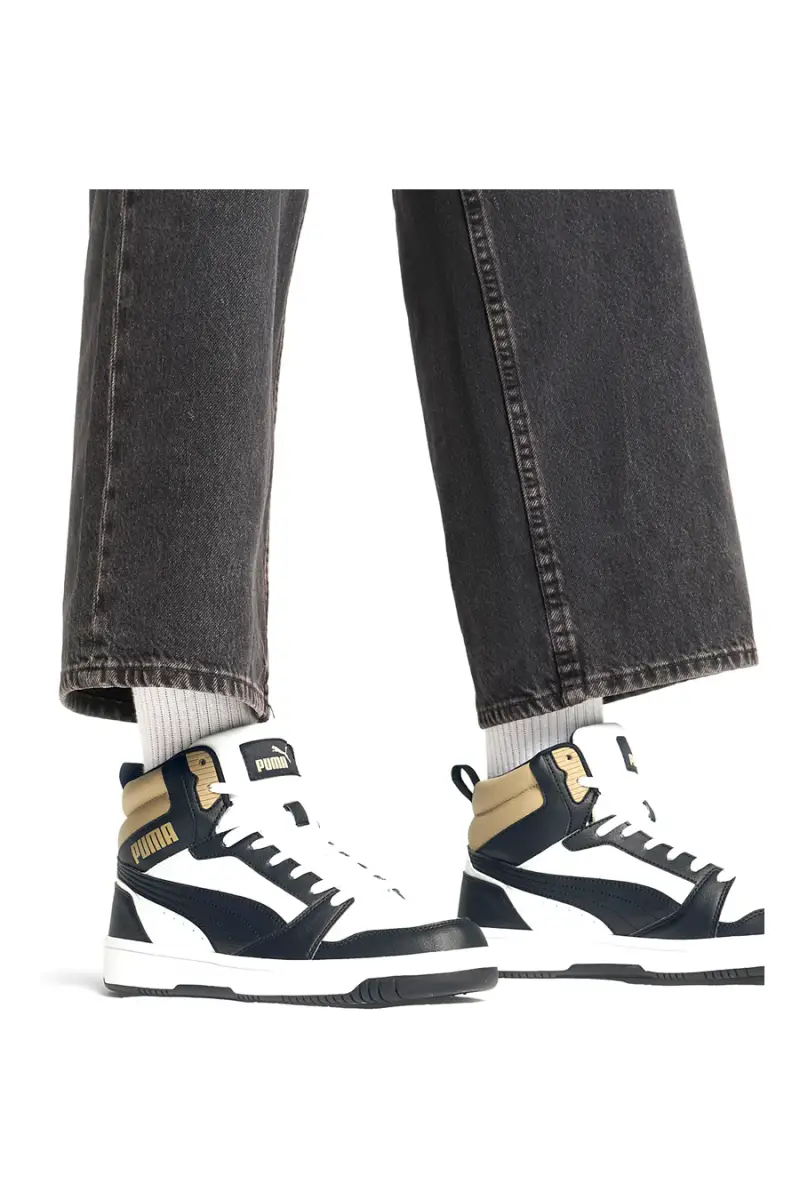 Sneakers Alte Bianche con dettagli neri e biege Puma Rebound V6 Mid 39232622 [BIANCO