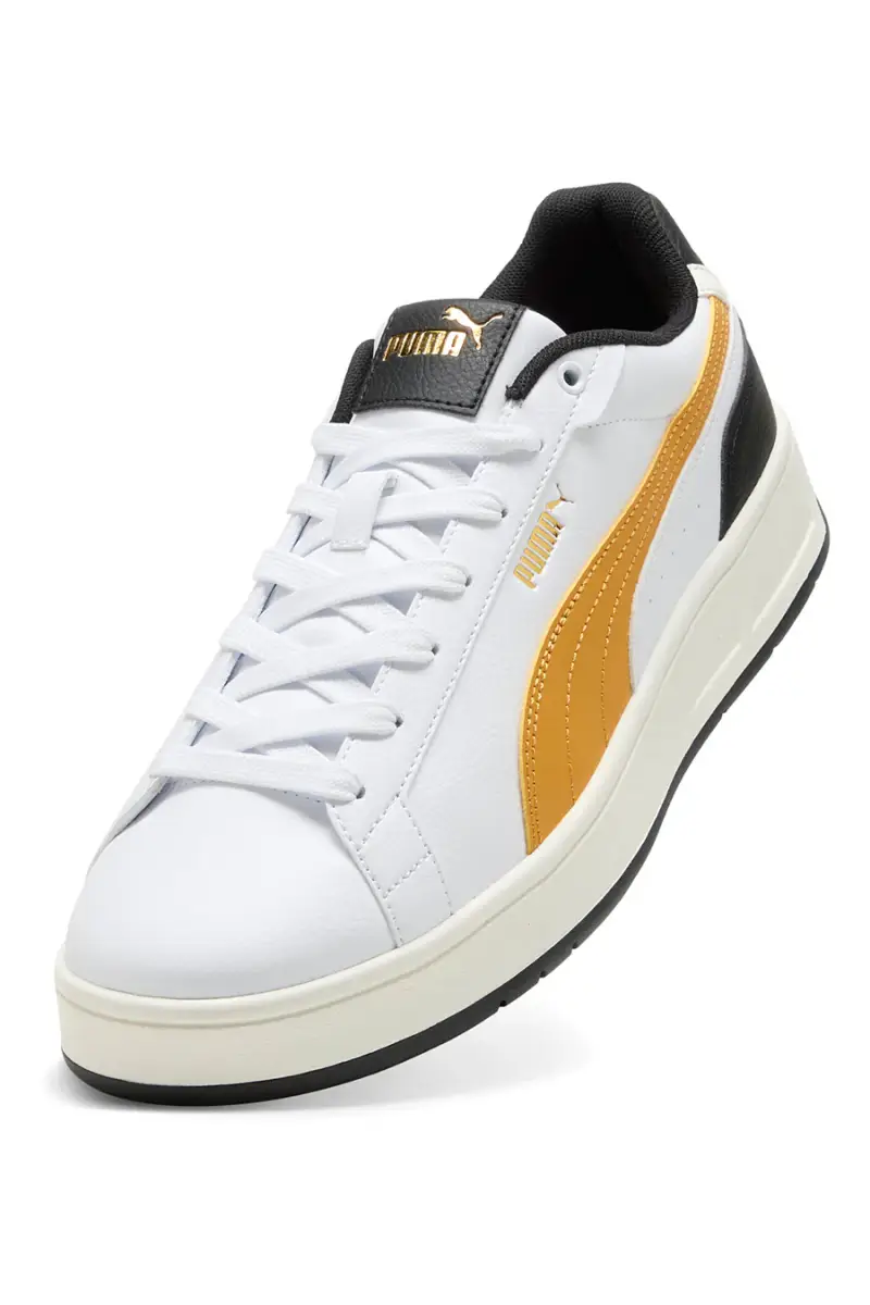 Sneakers bianche con dettagli giallo e nero Puma Court Classico [BIANCO miniatura 5