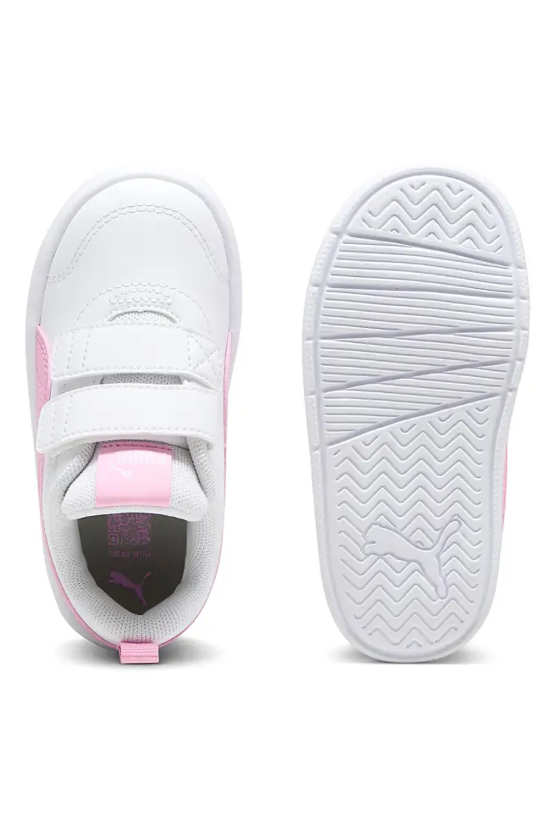 Sneakers bianche con dettagli rosa e strappi regolabili Puma Courtflex V3 V Inf [BIANCO] miniatura 4