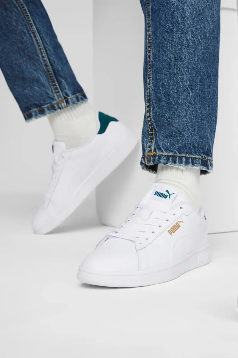 Sneakers bianche con dettagli verdi in pelle comfort Puma Smash 3 0 L [BIANCO