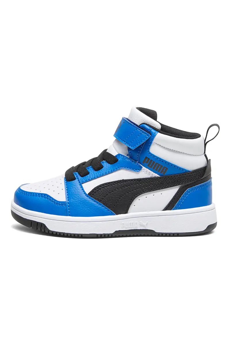 Sneakers mid bianche e blu con strappo Puma Rebound V6 Mid AC+ PS [BIANCO