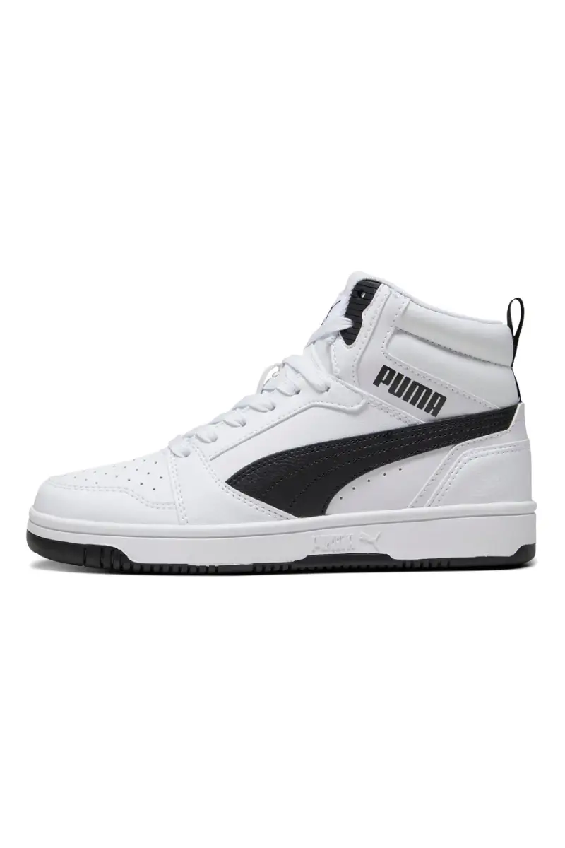 Sneakers Mid-Cut Bianche e Dettagli Neri Puma Rebound V6 Mid Jr [BIANCO