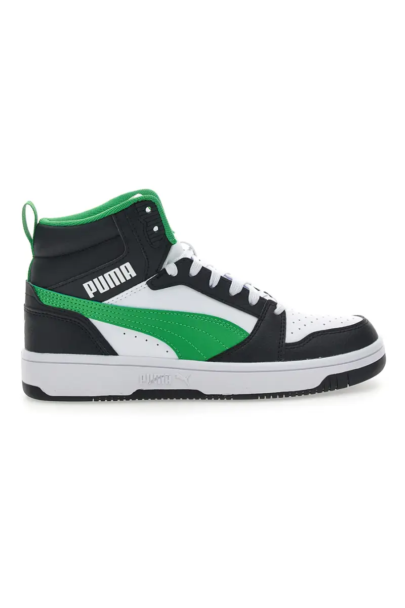 Sneakers Mid-Cut con Tomaia Traforata Puma REBOUND V6 MID JR Nere e Verdi [NERO
