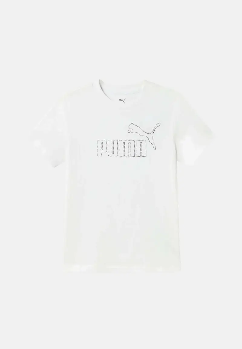 T-shirt a manica corta bianca da bambina con logo in strass