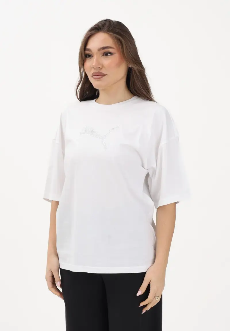 T-shirt a manica corta Essentials Bedazzled bianca da donna