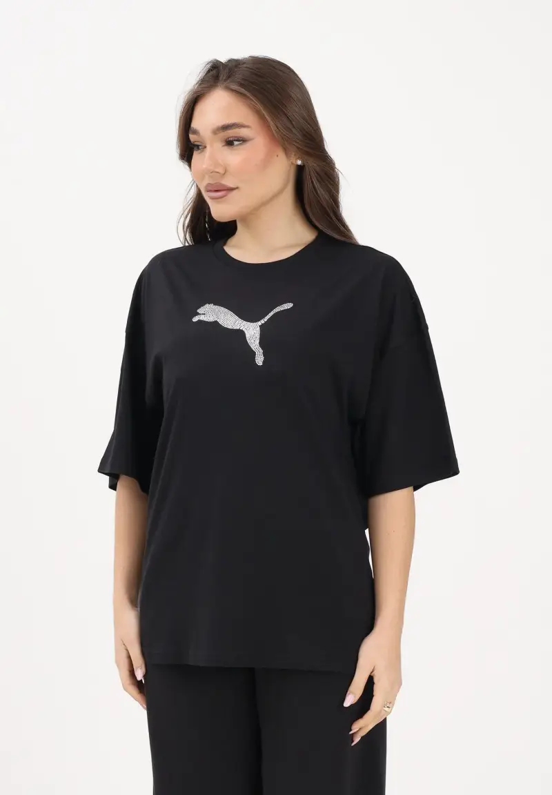 T-shirt a manica corta Essentials Bedazzled nera da donna