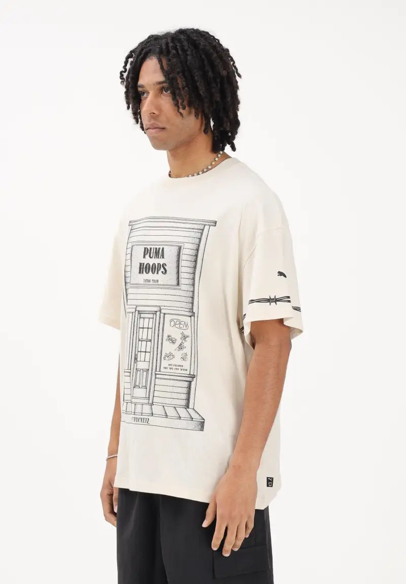 T-shirt a manica corta Swish and Ink panna da uomo