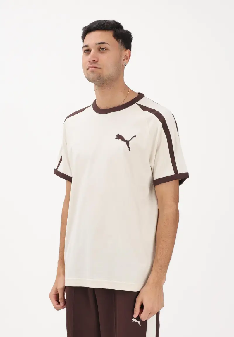T-shirt a manica corta T7 Big Cat panna e marrone da uomo