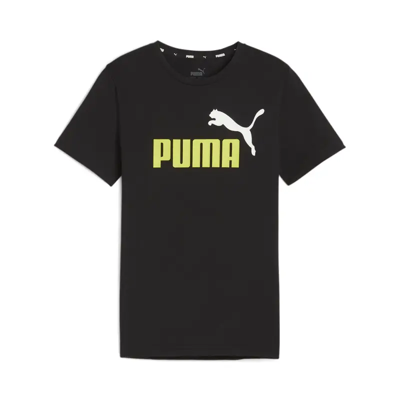 T-shirt con logo bicolore Essentials+ per ragazzi PUMA Black Lime Sheen Green | Puma Nero