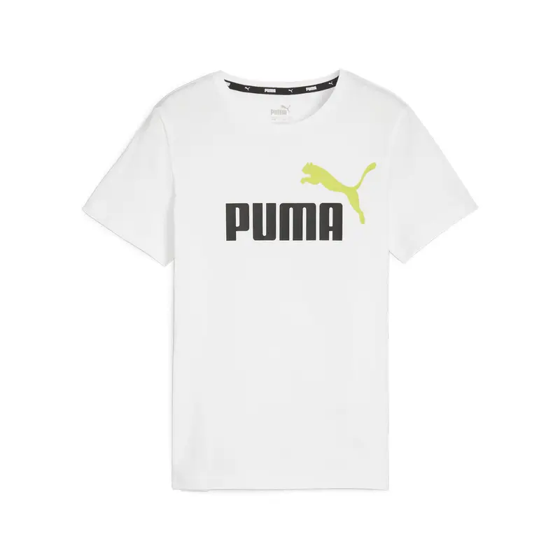 T-shirt con logo bicolore Essentials+ per ragazzi PUMA White Lime Sheen Green | Puma Bianco