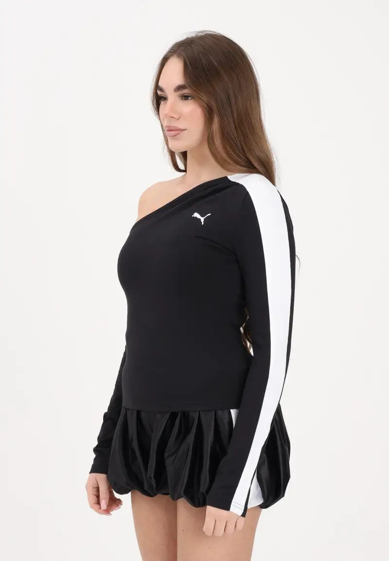 Top asimmetrico T7 nero da donna