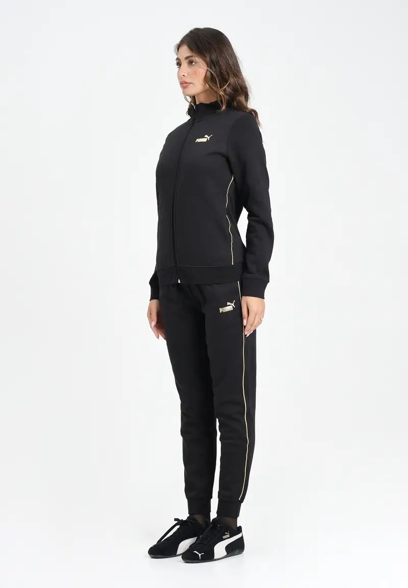 PUMA Tuta Ess + Textured Foil FZ nera da donna